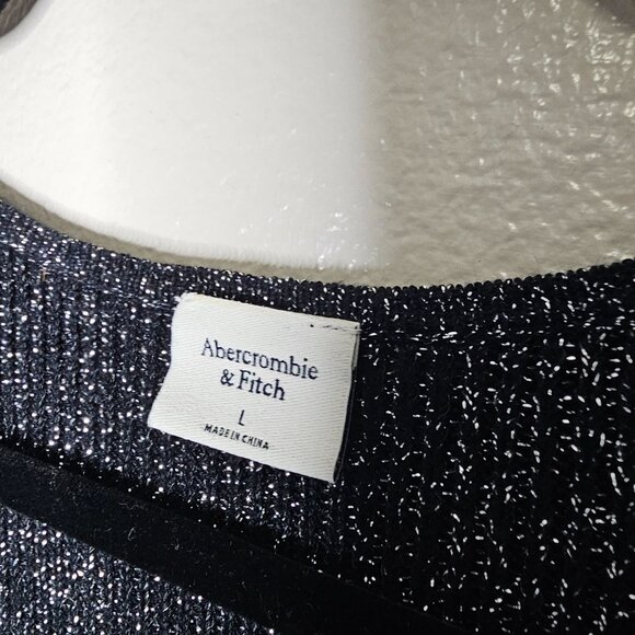 Abercrombie Fitch L Black Metallic Knit Crop Cardigan Sweater Whimsigoth Y2K - Picture 3 of 5